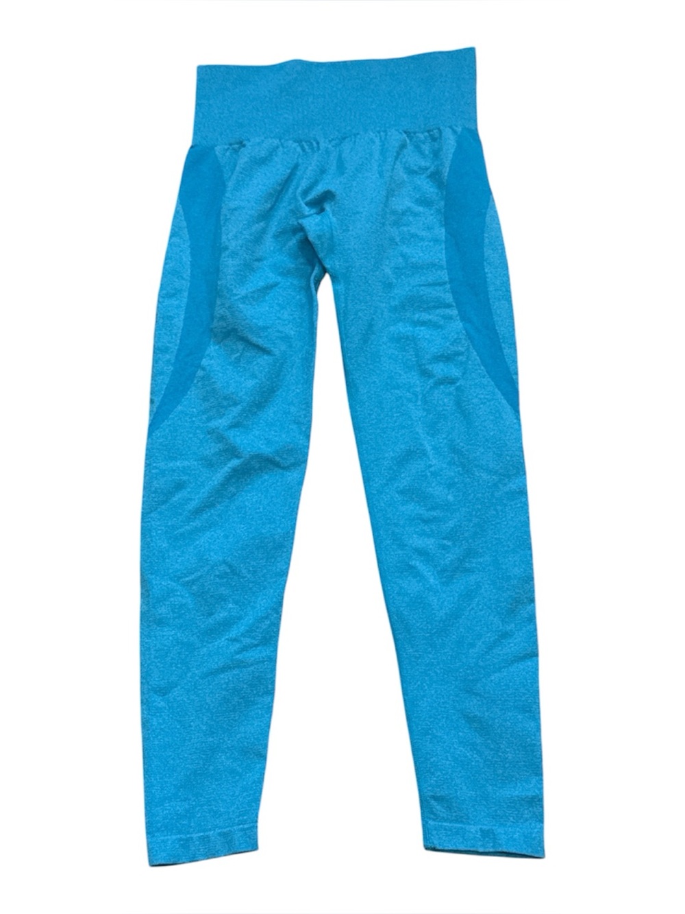 NVGTN Blue Seamless High Rise Ankle Leggings Stretch Knit Logo Accent Womens S